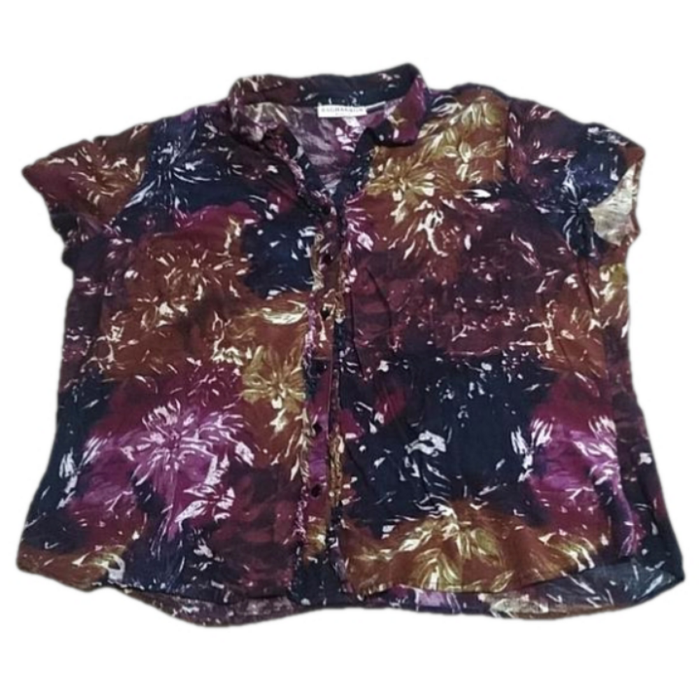( 251) Purple floral pullover blouse, fireworks!